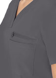 1-Pocket Squared V-Neck Shirt tail Hem Top